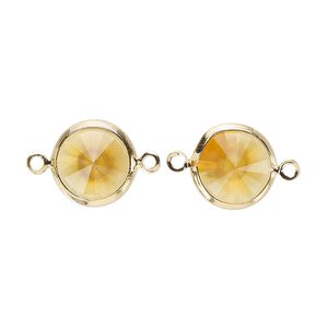 Link, Vintage Crystal™, crystal and  gold-plated brass, topaz, 12mm rivoli. Sold per pkg of 2.