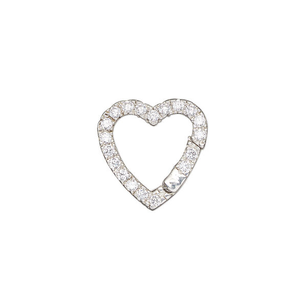 Clasp self-closing hook 1pkg1 sterling silver / cubic zirconia 16x16mm heart, clear image number 0