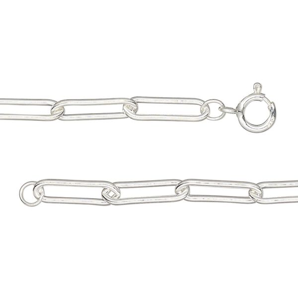 Chain, sterling silver, 3.8mm paperclip, 20-inches with springing clasp. Sold individually. image number 0