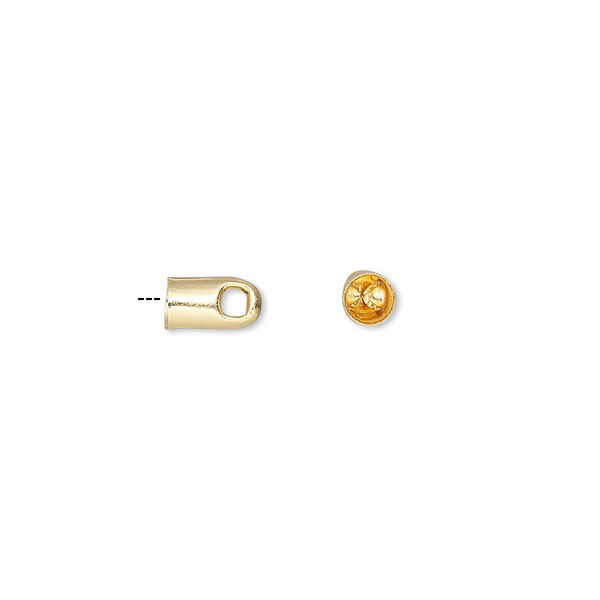 Cord end, glue-in, gold-finished brass, 7x4mm with 3mm inside diameter. Sold per pkg of 50. image number 0
