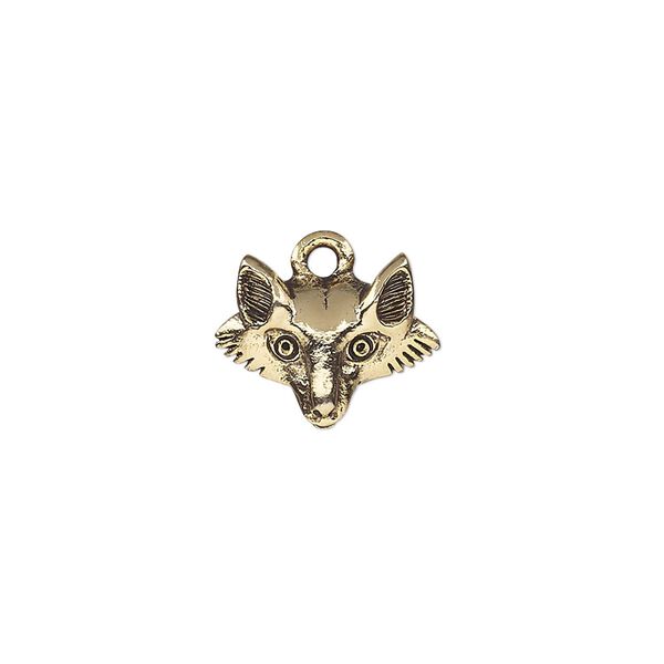 Charm, antique gold-plated pewter (tin-based alloy), 15x12mm single-sided fox head. Sold per pkg of 2. image number 0