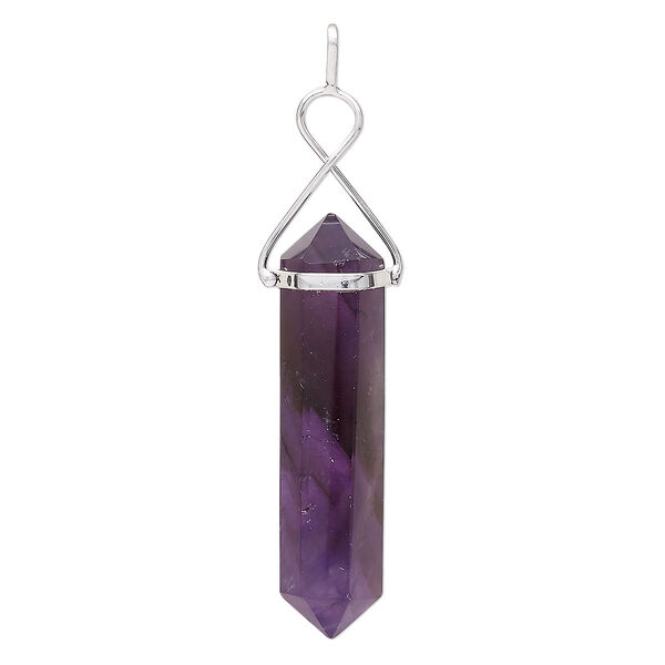 Pendant amethyst 1pk 66x12mm with 43x11mm-49x12mm hand-cut point, natural, silver plate image number 0