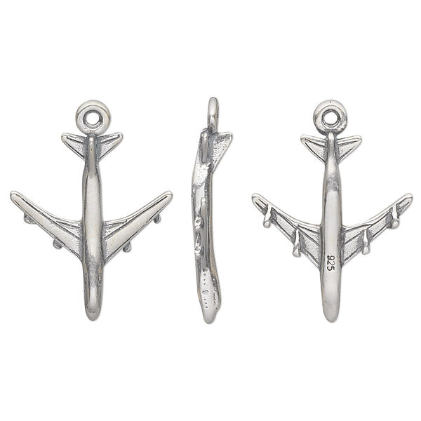 Charm, sterling silver, 19x16.5mm two-sided airplane. Sold individually. image number 0