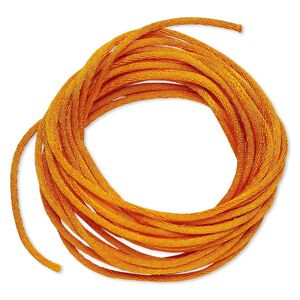 Cord, Satinique™, satin, orange, 1.5mm small. Sold per pkg of 10 feet.
