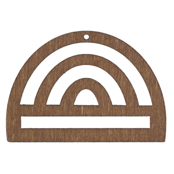 Focal, fiberboard, brown, 2 x 1-1/4 inch top-drilled semicircle with rainbow cutout design. Sold per pkg of 6. image number 0