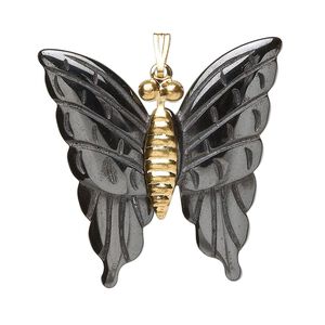 Hemalyke™ / brass 1pkg2, gold-finished / silver-finished butterfly pendant 32x30mm