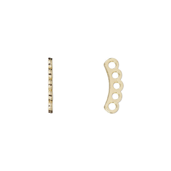 Spacer bar, gold-plated "pewter" (zinc-based alloy), 14x1mm 5-strand curved, fits up to 2.5mm bead. Sold per pkg of 10. image number 0