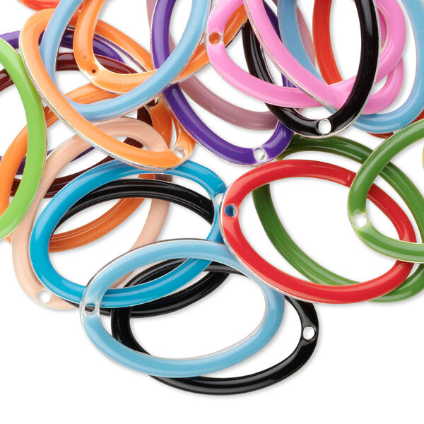 Drop mix, epoxy and silver-plated brass, mixed colors, 22x15mm double-sided open oval. Sold per pkg of 40. image number 0