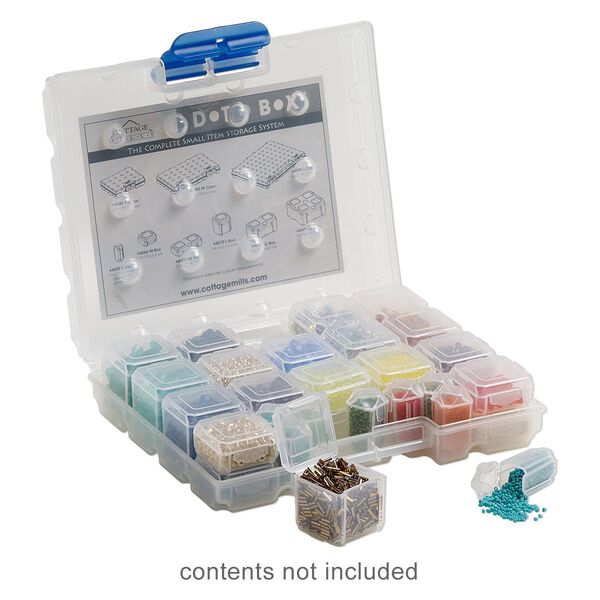 Organizer, Dot Box™, plastic, clear and blue, 7 x 6 x 1-1/2 inches with (31) removable containers. Sold per 32-piece set. image number 0