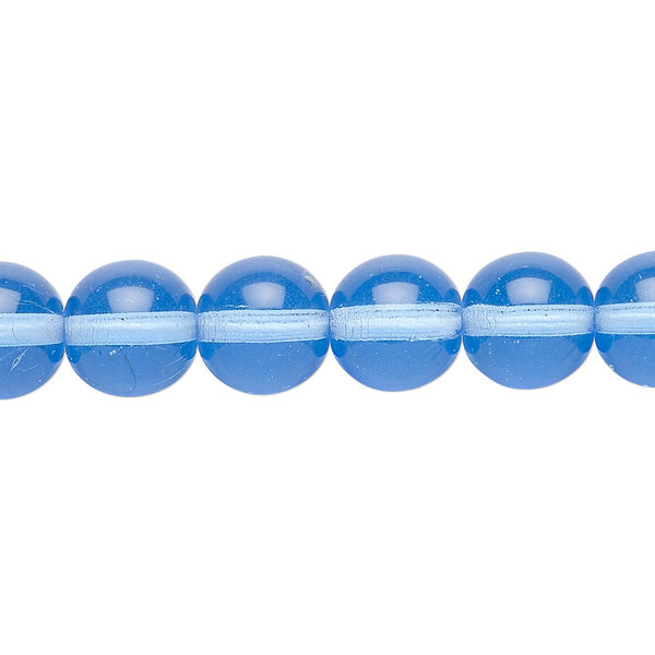 Bead, Czech glass druk, transparent sapphire blue, 10mm round. Sold per 15-1/2" to 16" strand. image number 0