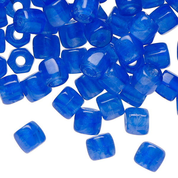 Bead, Czech pressed glass, translucent cobalt blue, 7x6mm hexagon tube. Sold per 2-ounce pkg, approximately 130 beads. image number 0