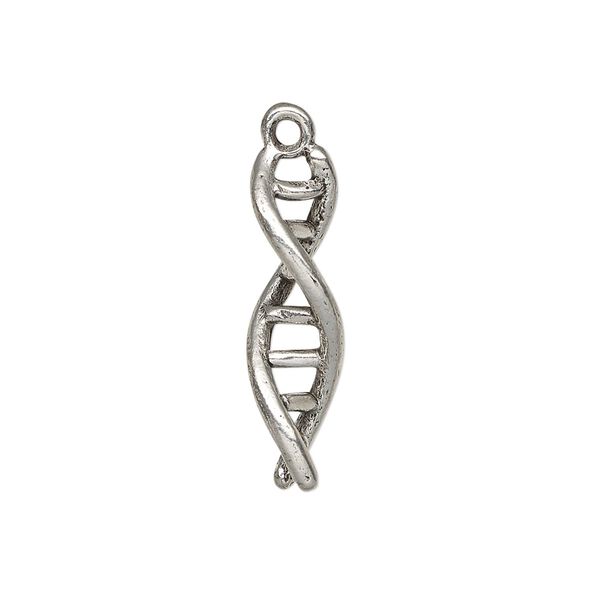 Charm, antiqued pewter (tin-based alloy), 25x7.5mm 3D double helix. Sold per pkg of 2. image number 0