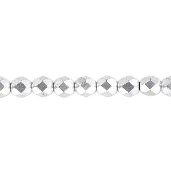 Bead, Czech fire-polished glass, opaque satin silver, 6mm faceted round. Sold per 15-1/2" to 16" strand, approximately 65 beads. image number 0