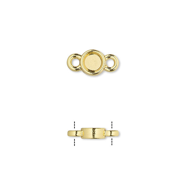 Link, gold-finished brass, 6mm double-sided round with 4mm round setting. Sold per pkg of 10. image number 0