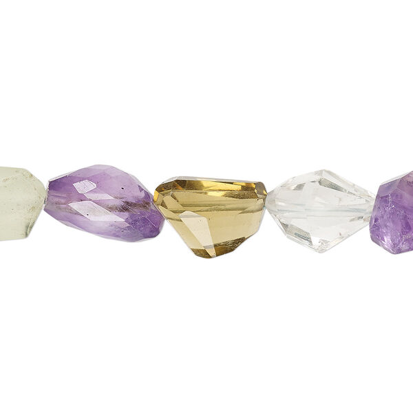 Bead, multi-gemstone (natural / dyed / heated / irradiated), multicolored, mini to medium hand-faceted nugget, Mohs hardness 3 to 7. Sold per 8-inch strand. image number 0