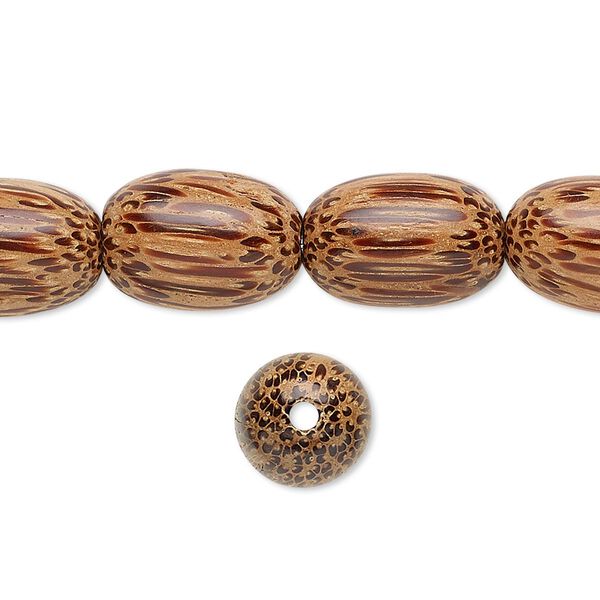 Bead, coconut palm wood (waxed), 15x10mm hand-cut oval. Sold per 15-1/2" to 16" strand. image number 0