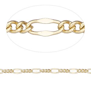 Chain 1pkg1 figaro, 3mm, gold-finished brass 50 foot unfinished
