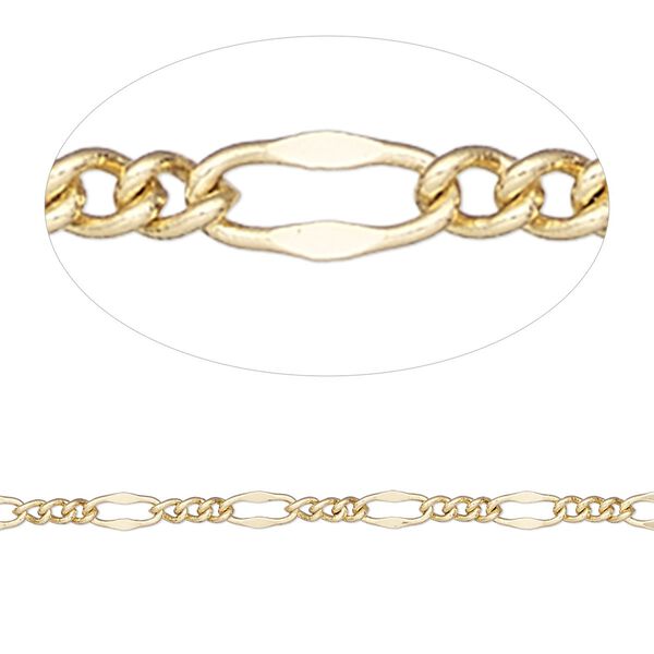 Chain, gold-finished brass, 3mm figaro. Sold per 50-foot spool. image number 0