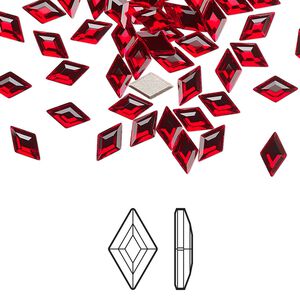 Flat back 6pk light Siam foil back, Crystal Passions® 6.6x3.9mm diamond 2773