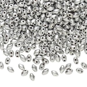 Bead, Preciosa Mini Twin™, Mini Pressed Twin, Czech pressed glass, opaque silver, 4x2.5mm oval with (2) 0.7mm holes. Sold per 50-gram pkg.