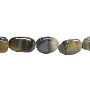 Tiger iron / blue tigereye 1pkg1, hand-cut flat oval bead natural, 12 inch 7x6mm-15x9mm