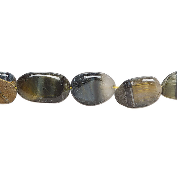 Tiger iron / blue tigereye 1pkg1, hand-cut flat oval bead natural, 12 inch 7x6mm-15x9mm image number 0
