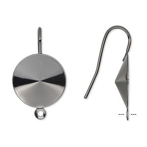 Ear wire 1pkg10 Almost Instant Jewelry®, 22mm / 16mm rivoli glue-in setting, 18-20 gauge gunmetal-finished brass 5 pair