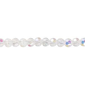 Bead 1pk 32 facets transparent clear AB, Celestial Crystal® 4mm round 15.5-16 inch
