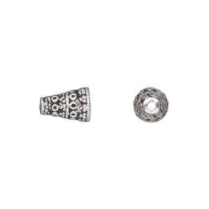 Cone, antique silver-plated "pewter" (zinc-based alloy), 10x7mm textured, 4.5mm inside diameter. Sold per pkg of 50.