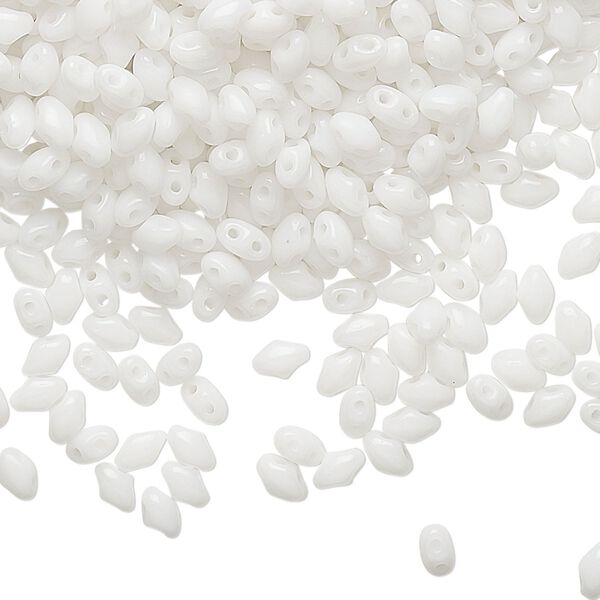 Bead, Preciosa Mini Twin™, Mini Pressed Twin, Czech pressed glass, opaque white, 4x2.5mm oval with (2) 0.7mm holes. Sold per 50-gram pkg. image number 0