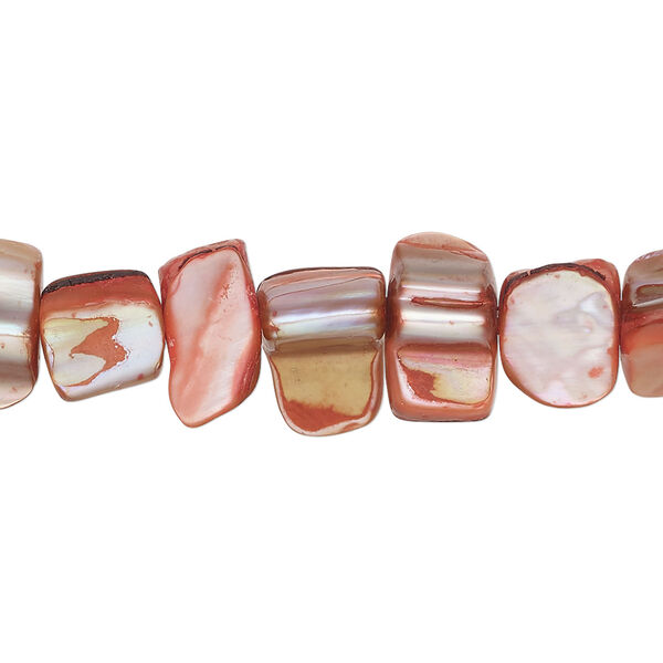 Mother-of-pearl shell 1pkg1, triangle tube bead 15 inch dark salmon 7x7mm-13x9mm image number 0