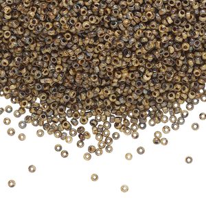 Seed bead, Miyuki, glass, pkg/250g, #15 rocaille, opaque Picasso brown, (RR-4517).