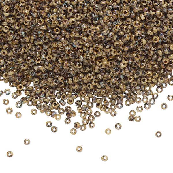 Seed bead, Miyuki, glass, pkg/250g, #15 rocaille, opaque Picasso brown, (RR-4517). image number 0