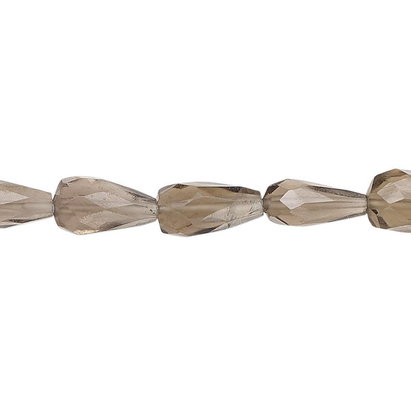Bead, smoky quartz (heated / irradiated), 8x4mm-14x7mm hand-cut faceted teardrop, C grade, Mohs hardness 7. Sold per 14-inch strand. image number 0