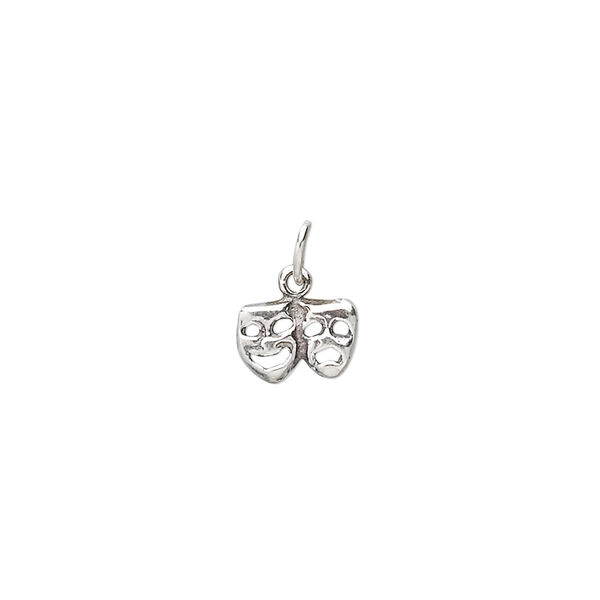 Charm, antiqued sterling silver, 9x6mm double mask. Sold individually. image number 0
