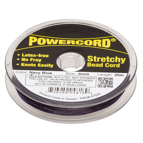 Cord, Powercord®, elastic, navy blue, 0.5mm, 4-pound test. Sold per 25-meter spool. image number 0