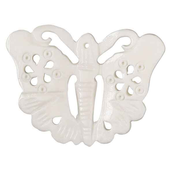 Focal, camel bone (bleached), white, 46x35mm top-drilled double-sided butterfly, Mohs hardness 2-1/2. Sold individually. image number 0