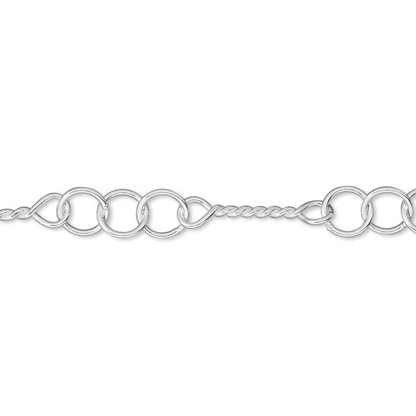 Chain, sterling silver, 5mm round and 16x3mm twisted link. Sold per pkg of 5 feet. image number 0