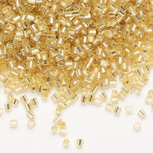 Seed bead, Miyuki, glass, pkg/7.5g, #11 2-cut hex, transparent silver-lined gold, (HEX-662).