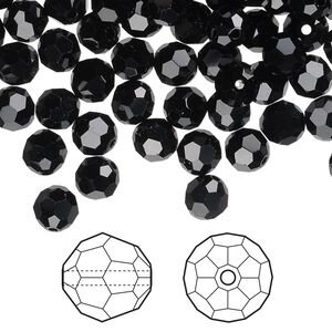 Bead 360pk jet, Swarovski® 6mm round 5000