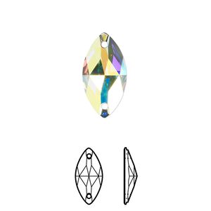 Sew-on 2pk crystal AB foil back, Crystal Passions® 18x9mm navette 3223