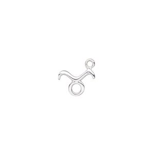Charm, sterling silver, 9x8.5mm single-sided Taurus zodiac symbol. Sold individually.