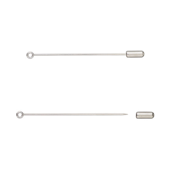Hat pin, stainless steel and silicone, white, 2-1/2 inches with loop and clutch, 18 gauge. Sold per pkg of 6. image number 0