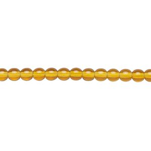 Bead, Preciosa, Czech glass druk, transparent topaz, 4mm round. Sold per 15-1/2" to 16" strand.