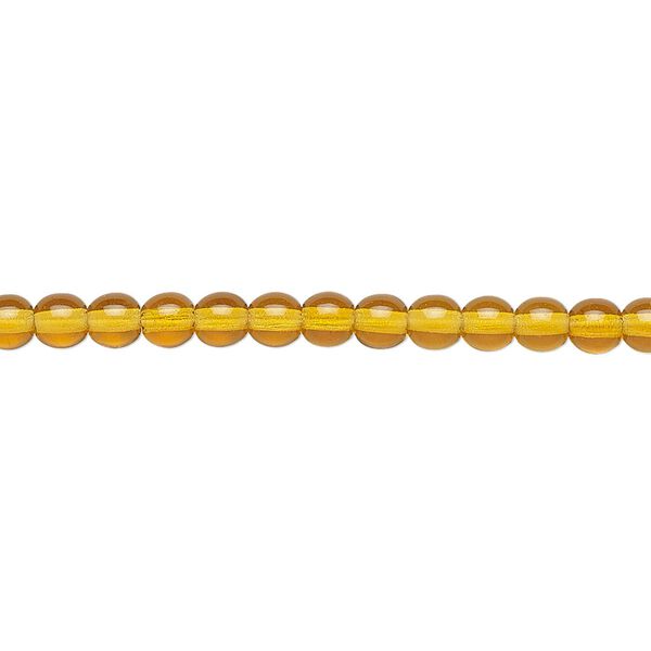 Bead, Preciosa, Czech glass druk, transparent topaz, 4mm round. Sold per 15-1/2" to 16" strand. image number 0