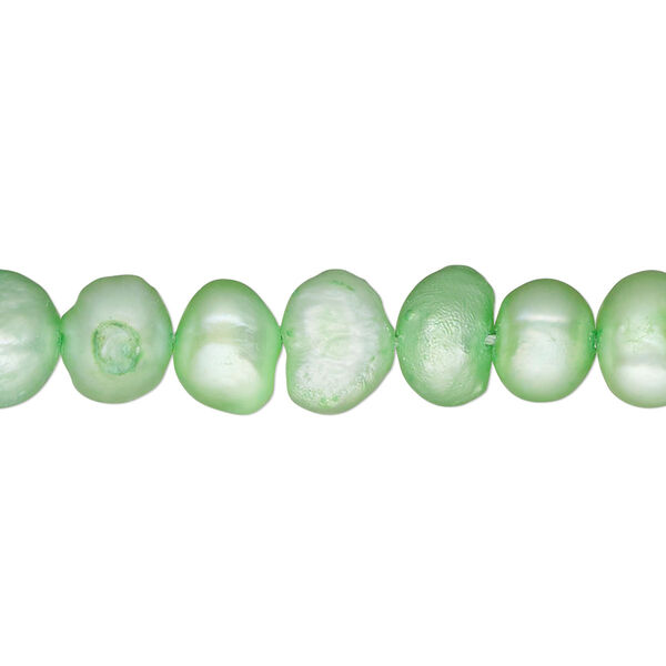 Pearl, cultured freshwater (dyed), lime green, 7-8mm flat-sided potato, D grade, Mohs hardness 2-1/2 to 4. Sold per 15-inch strand. image number 0