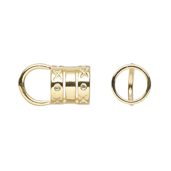Cord end, glue-in, gold-plated brass, 10mm tube with 7.5mm inside diameter. Sold per pkg of 10. image number 0