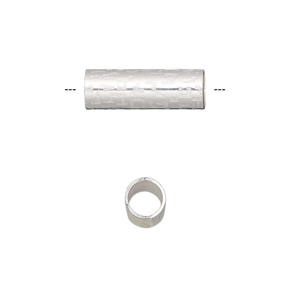 Bead, silver-finished steel, 18.5x6mm round tube with geometric design. Sold per pkg of 10. image number 0
