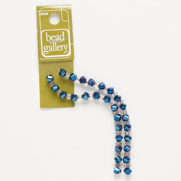 Bead, glass, opaque metallic blue, 6x5mm twisted faceted rondelle. Sold per pkg of 28. image number 0