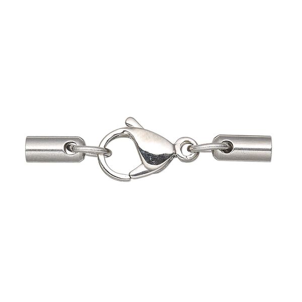 Clasp, lobster claw, stainless steel, 35x8mm with 9x4mm cord end and 3mm inside diameter. Sold individually. image number 0